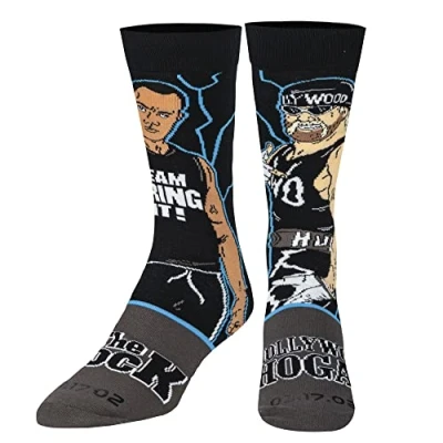 Image of ODD SOX Men&#039;s Crew Socks WWE Legendary Matches Collection (UK Adult 6 12) (The Rock Vs Hollywood Hogan)