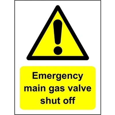 Image of Mains gas shut off safety sign 3mm Aluminium 300mm x 200mm