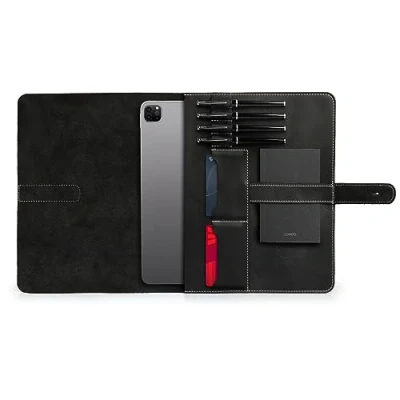 Image of Londo OTTO494 Genuine Leather Tablet Cover with Two Card Slots &amp; Pen/Apple Pencil Holders (Black, 12.9 Inch)