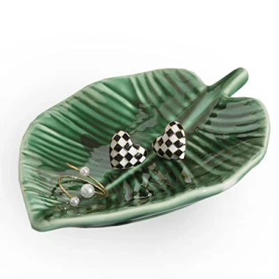 Image of Titanape Green Leaf Trinket Dish Decorative Jewellery Tray, Ring Holder Necklace Bracelet Storage, Key Bowl, Funny Gifts for Women, Girl, Her, Friend Birthday Christmas