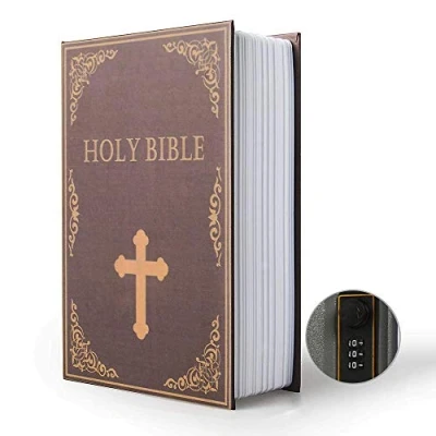 Image of Small Sized Diversion Book Safe Storage Box, Dictionary Secret Can with Security Combination Lock/Key, Hidden (Combination, Bible)