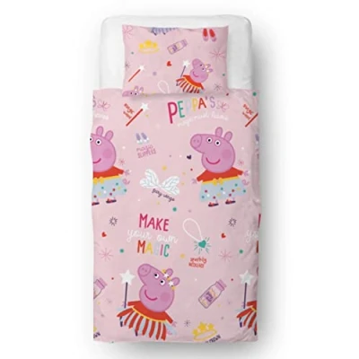 Image of Peppa Pig Officially Licensed Single Duvet Cover Set Magic Bedroom Range Reversible 2 Sided Design with Matching Pillowcase, Polyester, Pink