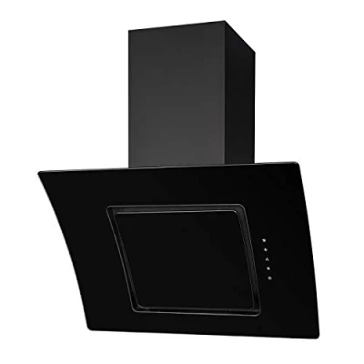 Image of SIA AT61BL 60cm Black Curved Glass Touch Control Angled Chimney Cooker Hood Kitchen Extractor Fan With LED Lights