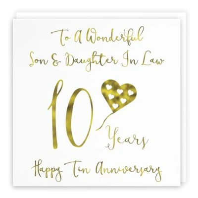 Image of Hunts England Large Son And Daughter In Law 10th Anniversary Card To A Wonderful &amp; 10 Years Happy Tin Milano Collection 210 x mm