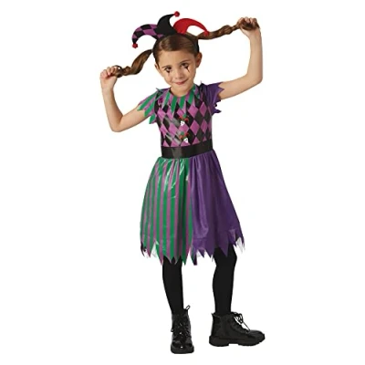 Image of Rubies Official Harlequin Jester Halloween Scary Circus Girls Costume, Childs Size Medium Age 5 6 Years