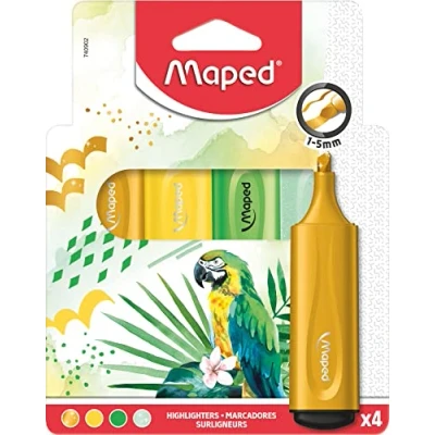 Image of Maped Extra soft, flexible highlighters x4 perfect marking result, even on uneven surfaces clip the cap 3 different themes: Ocean, Tropical, Sunset