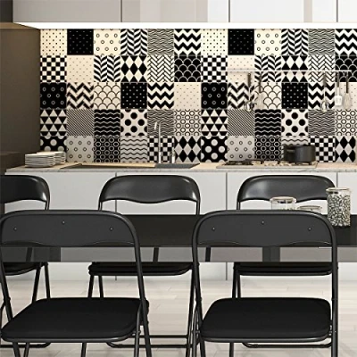 Image of Ambiance Sticker Self Adhesive Decorative Wall Decal Cement Tile for Bathroom and Kitchen Norvégien Pack of 9 Stickers 10 x cm