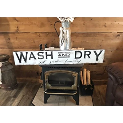 Image of Large wash Sign/Laundry Sign/Rustic Laundry Sign/wash and Dry Room Sign/Bathroom Sign/Farmhouse Decor/self Service Decor metalen Signs with Sayings 4x16 Inch