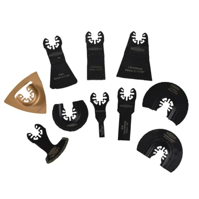 Image of Faithfull FAIMFKIT10 Wood and Metal Cutting, Stone Ceramic Grinding, Oscillating Multi Function Tool Blade 10 Piece Set. Compatable with Most Popular Brands