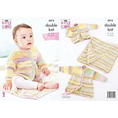 Image of King Cole Double Knit Baby DK Knitting Pattern Jacket Cardigan &amp; Blanket (5912)