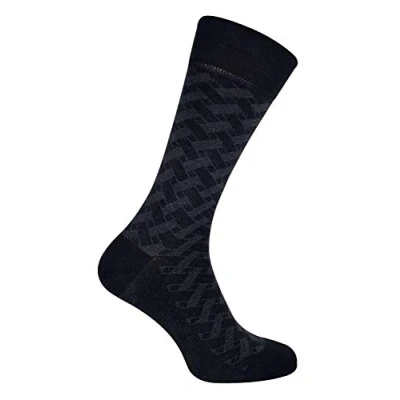 Image of Sock Snob Mens Patterned Design Formal Bamboo Dress Socks (6 11 UK, Black Grey Blocks)
