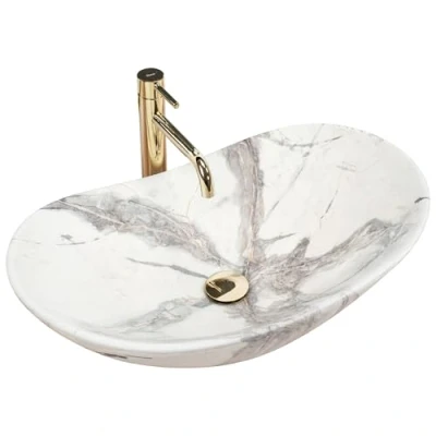 Image of REA U6502 Bathroom Sink Made of Ceramic Royal Sand Stone Imitation U6502, White Marble