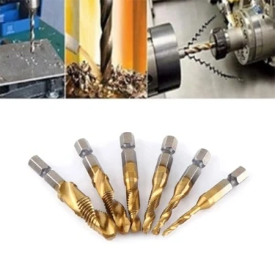 Image of 6pcs Set of HSS drill and tap bits made High speed steel(titanium coated) 6.35mm(1/4&quot;) used to create screw threads, cut or form the female portion mating pair
