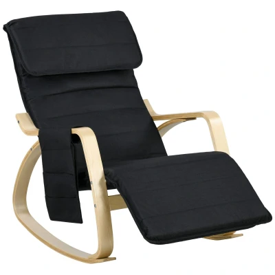 Image of HOMCOM Rocking Lounge Chair Recliner Relaxation Lounging Relaxing Seat with Adjustable Footrest, Side Pocket and Pillow, Black