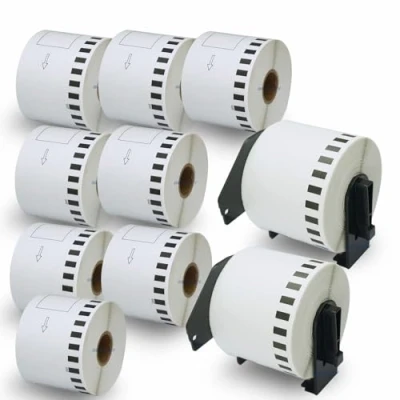Image of BETCKEY 10 Rolls DK 22205 Labels with ONLY 2 Reusable Label Holders, 62mm x 30.48m, Continuous Length Paper Using for Ql Printers