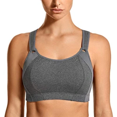 Image of SYROKAN Women&#039;s Front Adjustable Sports Bra Lightly Padded High Impact Racerback Wireless Gym Running Grey 34C
