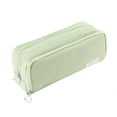 Image of iSuperb Pencil Case for Girls Large Pouch Big Capacity Bag Makeup Canvas Stationery Box Cosmetic School Supplies Student Office Storage College Organizer Gift (Green)