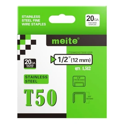 Image of meite Type 140/12 mm Stainless Steel Staples, T50 Heavy Duty 304 Staples for Staple Gun, Gun 20 Gauge 10.5 Crown Upholstery