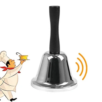 Image of XCOZU Stainless Steel Hand Bell, Small Bell Attention School Metal Loud Call Held Bells Ring for Service, Counter Reception Tea Dinner Bell(Silver)