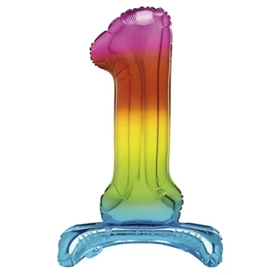 Image of Unique 13261 Giant Standing Foil Number 1 Balloon 76 cm Rainbow