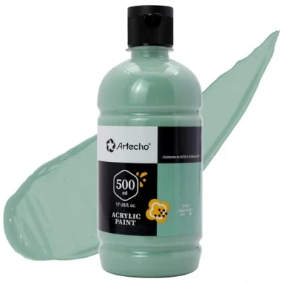 Image of Artecho Sage Green Acrylic Paint 500ml/17oz, Craft for Art Supply, Ideal Canvas, Fabric, Pumpkin, Rock, Leather, Model, Ceramic, Plastic, Clay, Glass.