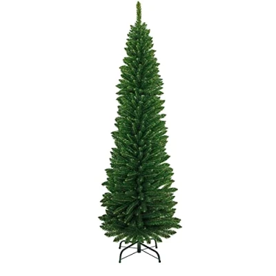 Image of TrendMakers Artificial Christmas Tree Xmas Pine Solid Metal Legs Stand Perfect for Indoor/Outdoor Holiday Decoration 7FT Slim Pencil Green 820 Branch Tips