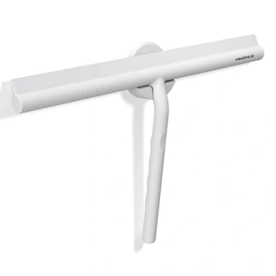 Image of Minismus Shower Squeegee, Squeegee for Shower, Bathroom, Tiles, Mirrors, Windows, Includes Magnetic Holder, No Drilling, Self Adhesive, Bathroom Accessories, Modern Design in Elegant (White, 33 cm)