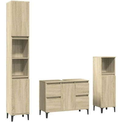 Image of vidaXL 3 Piece Bathroom Furniture Set Sonoma Oak Engineered Wood