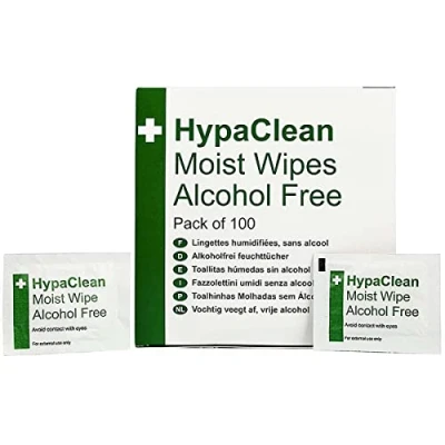 Image of Safety First Aid Group HypaClean Moist Wound Cleansing Wipes, Alcohol Free Pack of 100 Individually Wrapped