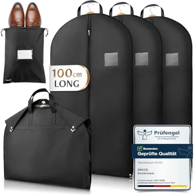 Image of Bruce.® 3x Premium Garment Case Incl. Shoe Bag [100x60cm] Dust Cover for Suits, Jackets, Dresses Clothing Storage Travel Clothes Wardrobe