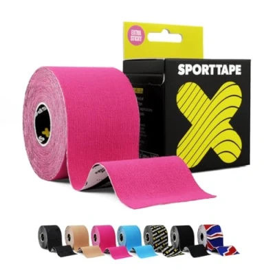 Image of SPORTTAPE Extra Sticky Kinesiology Tape, 5cm x 5m Pink Hypoallergenic, Waterproof Tape Physio, Medical Sports for Muscle Injury, Support Uncut Single Roll