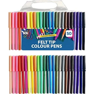 Image of 50 Felt Tips Colouring Pens for Adults &amp; Kids Tip Children Drawing Coloured Pens, Markers Pack Book