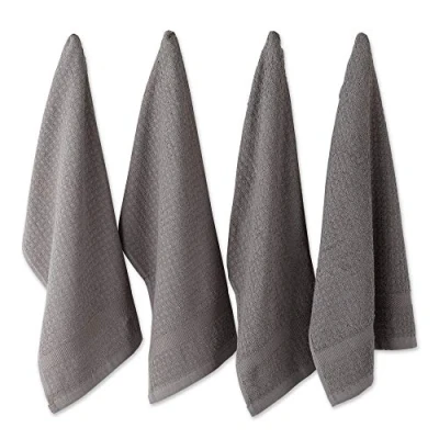 Image of DII Basic Terry Collection Waffle Dishtowel Set, 15x26, Solid Gray, 4 Piece