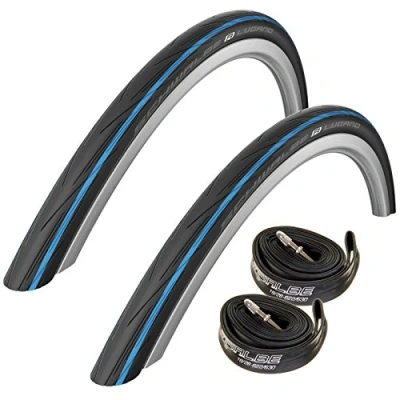 Image of Schwalbe Lugano 700c Road Bike Tyres with Inner Tubes (Pair) (Blue, 700 x 25c)