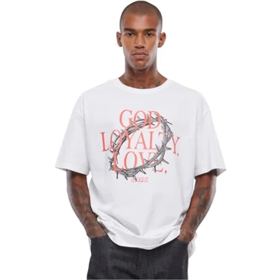 Image of Mister Tee Upscale Unisex T Shirt God Loyalty Love Oversize Tee, 100% Cotton, White, 3XL, XXXL