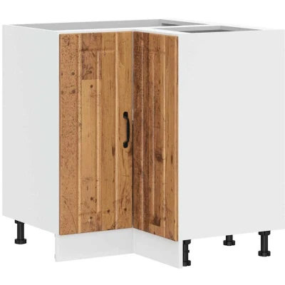 Image of vidaXL Lucca Kitchen Corner Base Cabinet Old Wood Engineered, 75.5x75.5x81.5 cm, Adjustable Feet, Ample Storage Space, Easy Maintenance