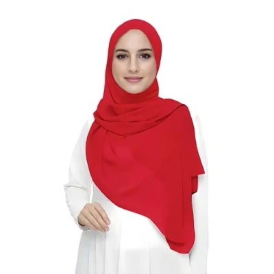 Image of Premium Chiffon Hijab Head Scarf Shawl Wrap for Muslim Women Lightweight (Red)