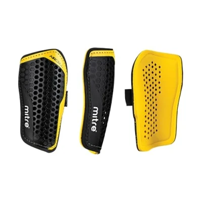 Image of Mitre Aircell Football Shin Pads Extremely Breathable Impact Protection Lightweight Guard, Black/Yellow, S
