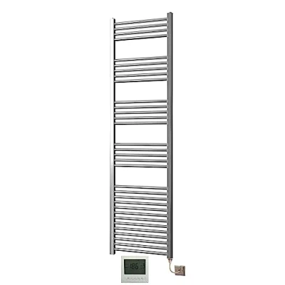 Image of Greened House Electric Chrome 500W x 1800H Flat Towel Rail + Timer and Room Thermostat Bathroom Rails
