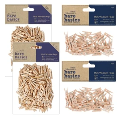Image of Papermania Wooden Natural Mini Pegs Pack of 500, (2 x 50 &amp; 2 200) for Paper Craft, Decoration, Home Art Decor, Wedding, Tiny Craft Essentials
