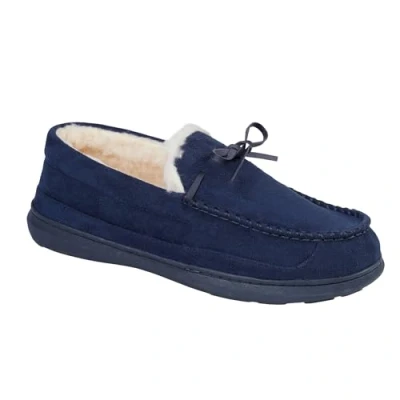 Image of Jo &amp; Joe Men’s Lightweight Fleecy Lined Comfort Moccasin Slip on Slipper with Sturdy Sole sizes 7 12 (Cranford Navy, UK Footwear Size System, Adult, Women, Numeric, Medium, 10)