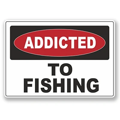 Image of 2 x 10cm Addicted to Fishing Vinyl Sticker Laptop Warning Funny Fish #6533 (10cm Wide 7cm Tall)