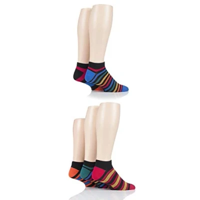 Image of 5 Pair Black / Classic Bright Bamboo Striped Trainer Socks Men&#039;s 7 11 Mens SOCKSHOP