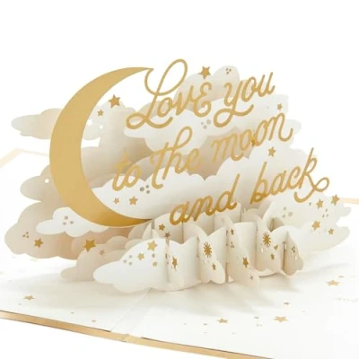 Image of Hallmark Signature Paper Wonder Pop Up Anniversary Card, Love Romantic Birthday Sweetest Day Grandparents Card (Moon and Back), White