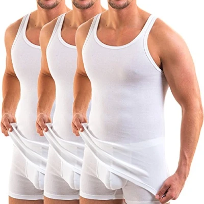 Image of HERMKO 3000 Pack of 3 Men&#039;s Tank top 100% bio Cotton, Size:X Large, Colour:White