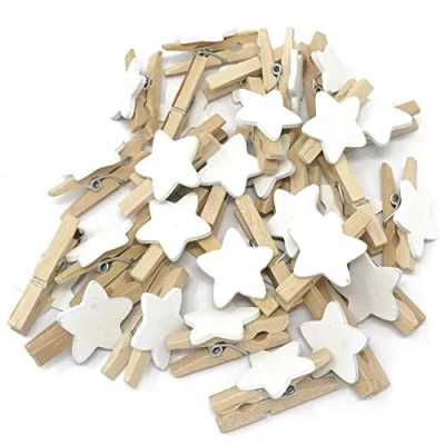 Image of 50pcs 30mm Mini Clothes Pegs with 18mm White Stars Craft For Shabby Chic Wedding &amp; Christmas