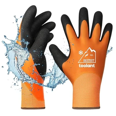 Image of Waterproof Winter Gloves, Thermal Work Gloves for Cold Weather, Touchscreen, Super Grip, Gardening, Fishing, Car Washing, Freezer Orange, Large