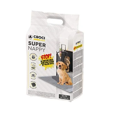 Image of Croci Super Nappy Activated carbons Hygienic Mats for Dogs 57x84 cm 60 pieces, Underpads and Pets, Dog Cat Pee Ultra Absorbent Disposable, Anti tear odour
