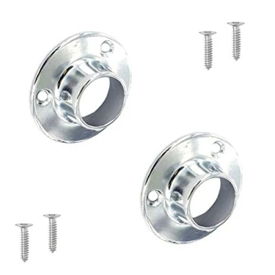 Image of 2 x Wardrobe Rail 25mm Round Tube End Sockets in Polished Chrome