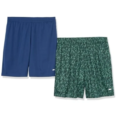 Image of Amazon Essentials Men&#039;s Performance Tech Loose Fit Shorts (Available in Big &amp; Tall), Pack of 2, Green Camouflage/Navy, S